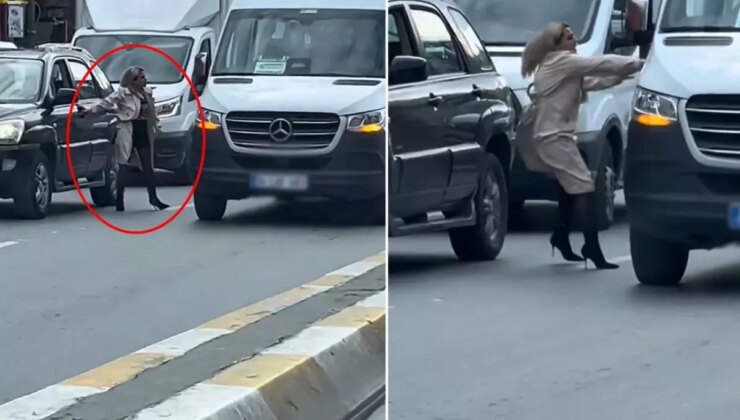 Lüks cipinden inip topuklu çizmeleriyle trafiği birbirine kattı