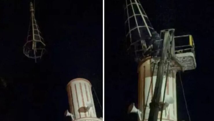 Şiddetli fırtına cami minaresine zarar verdi